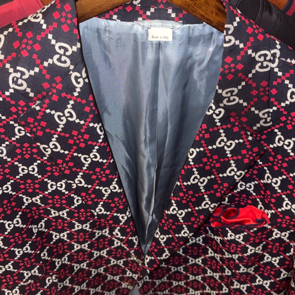 Gucci Men's Red and Navy Patterned Blazer - Picture 7 of 8